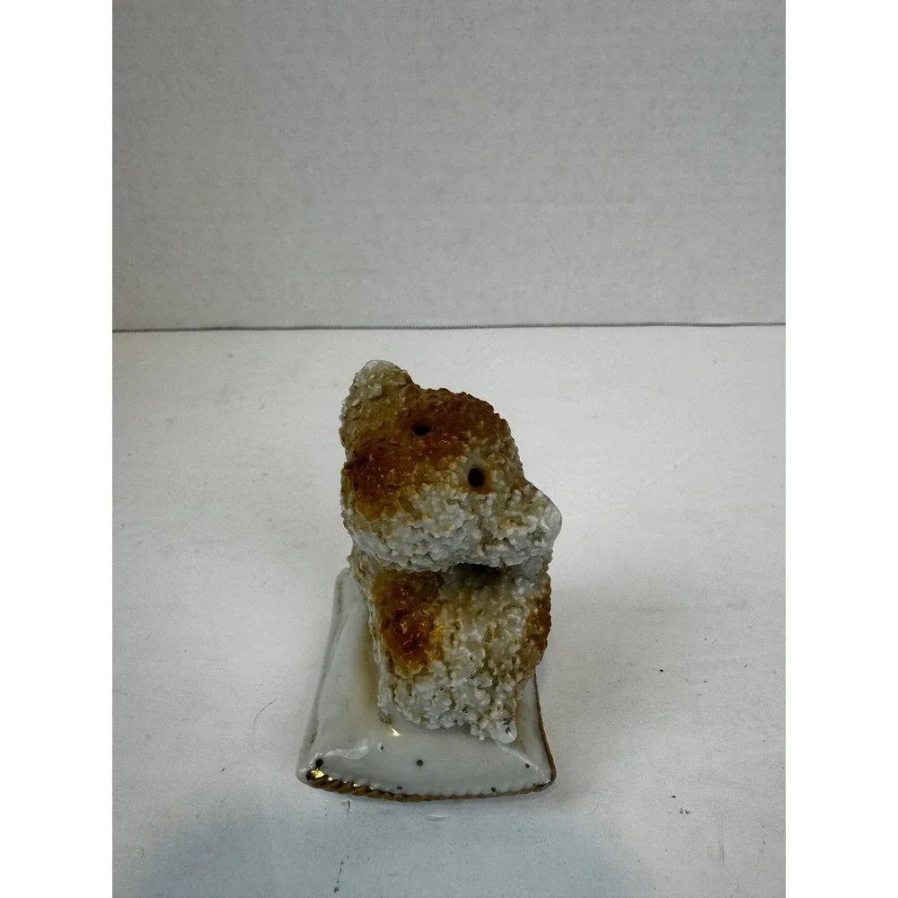 VTG Spaghetti Porcelain Cat Salt Shaker Figurine on Pillow Japan Mid Century